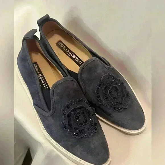 Karl Lagerfeld Blue Cyra Suede Slip On - Picture 2 of 6
